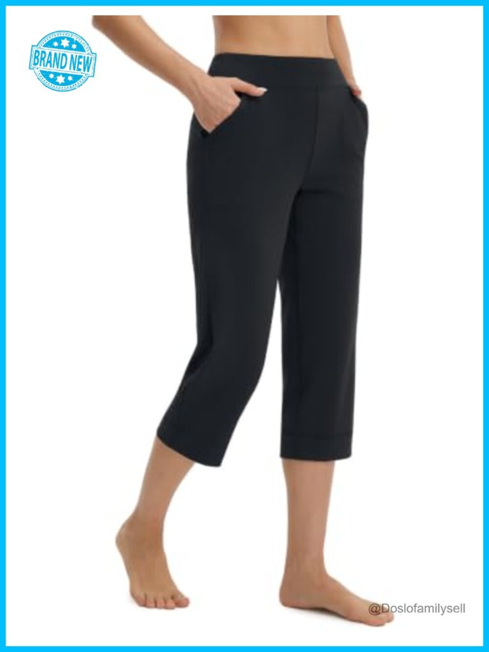 High Waisted Straight Leg Yoga Capris Cropped Workout Pants with Pockets